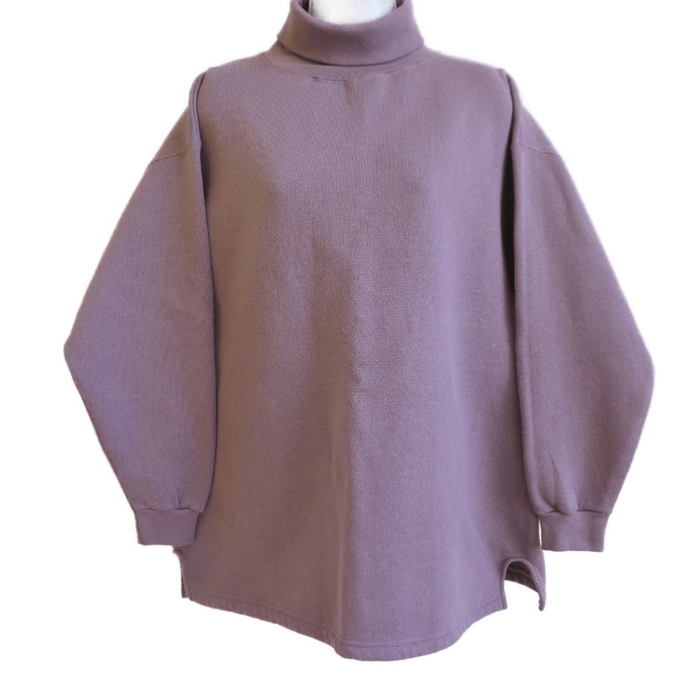 Vintage 90s Streetwear Blank Turtleneck Sweatshirt Oversized Vents Cotton Poly L